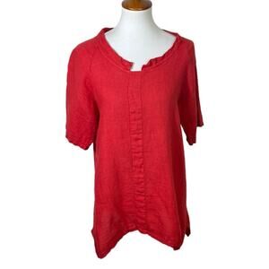 Gigi Moda Red Woven Italian Linen Notch Neck Tunic Blouse Size L